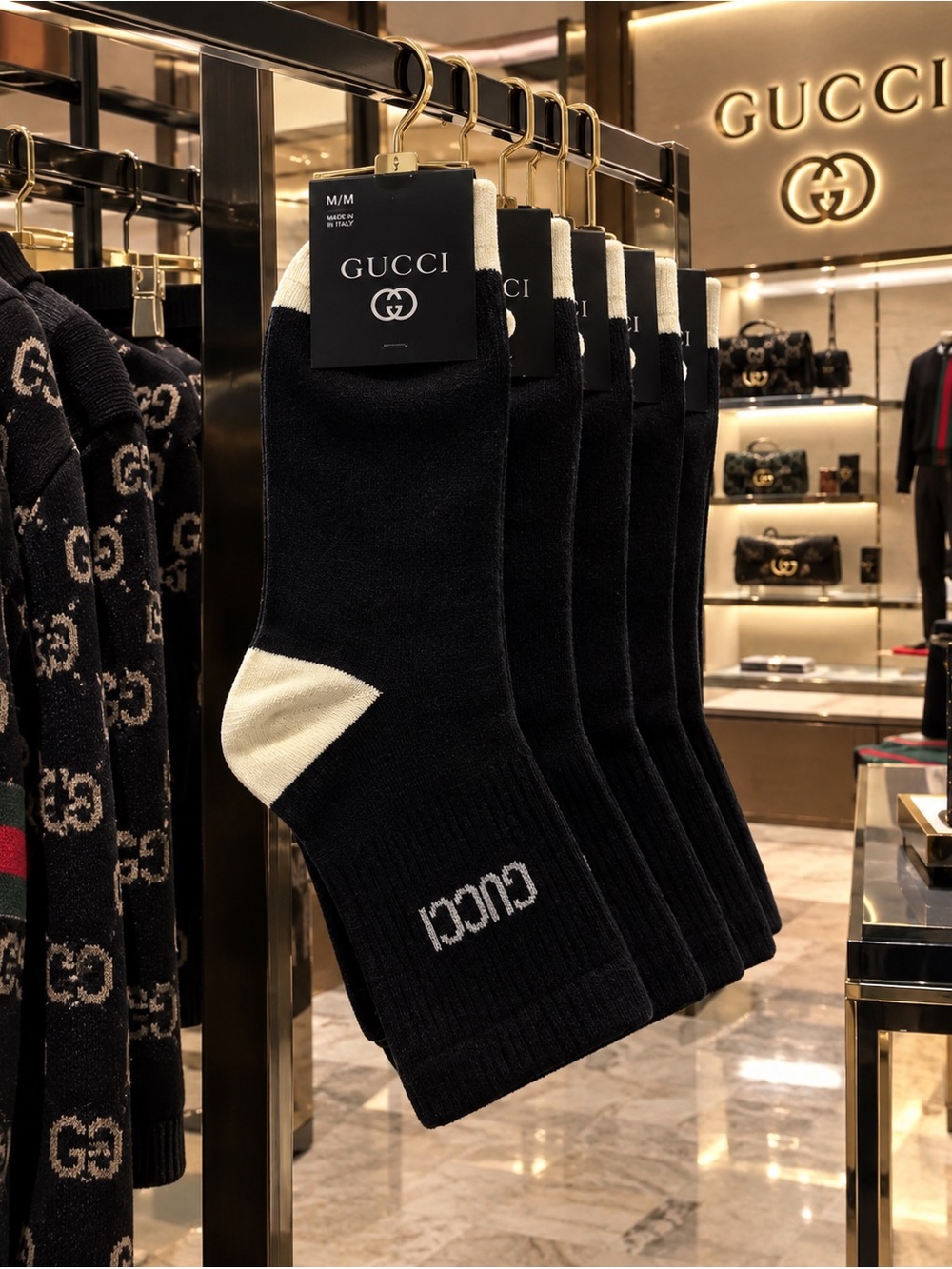Gucci Women’s Black Socks with Cream Heel - Luxury Comfort